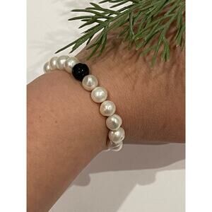 Freshwater Pearl Stretch Bracelet With Black